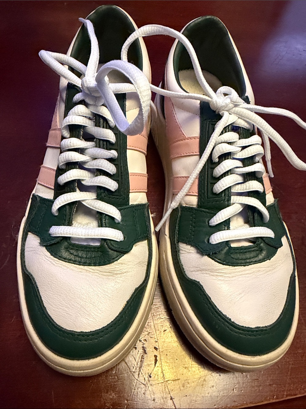 Gola Women's leather Challenge Sneakers in White, Dark Green & Pink size 7